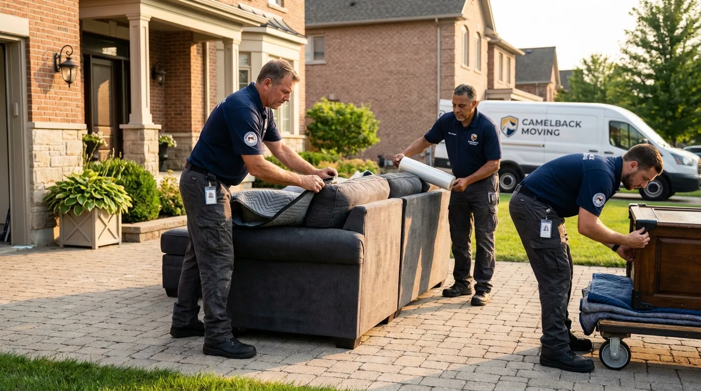Large estate moving crew wrapping furniture in Goshen, OH
