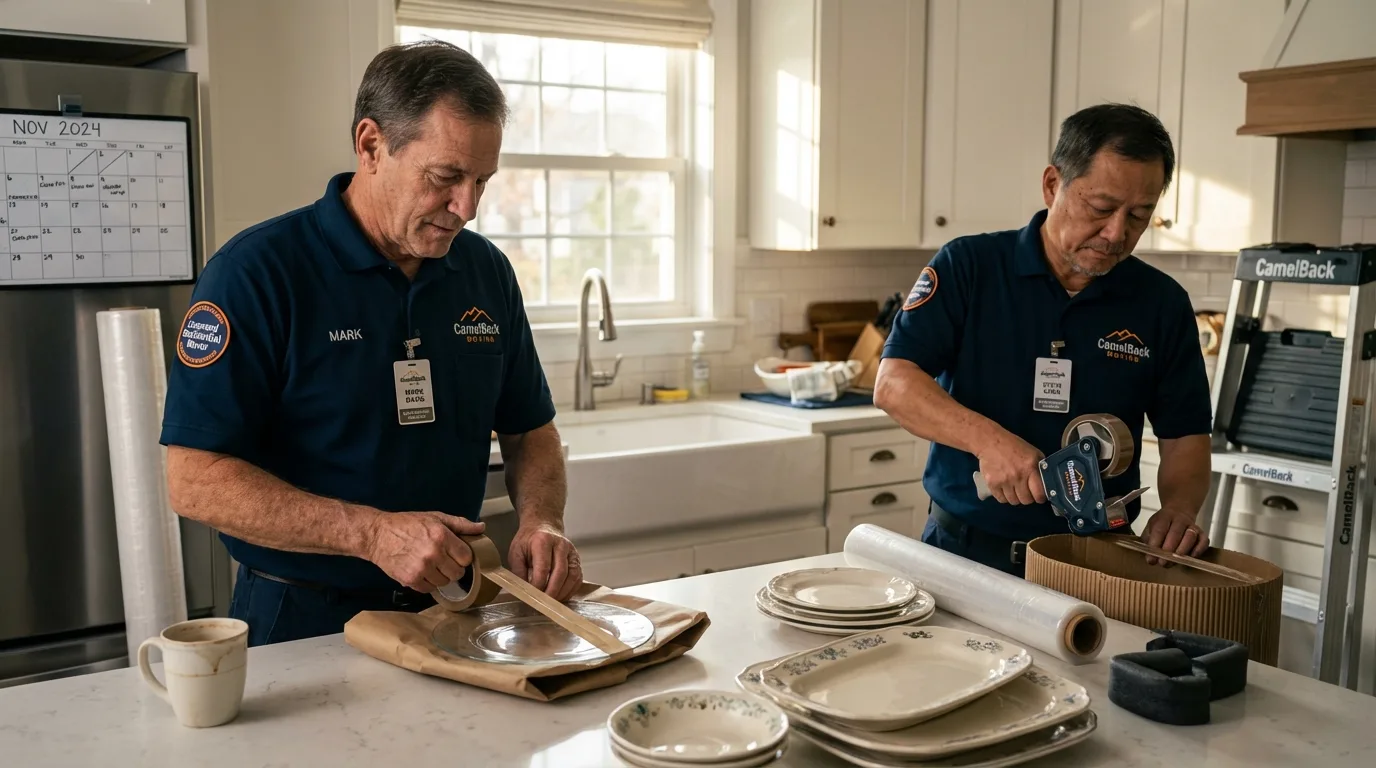 Professional crew packing kitchen dishware in Goshen, OH